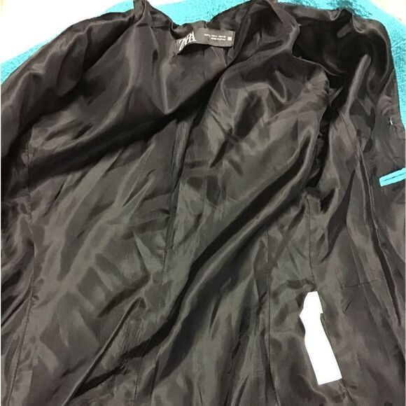 Zara Green Tweed Double Breast Blazer Size Large - Picture 4 of 7